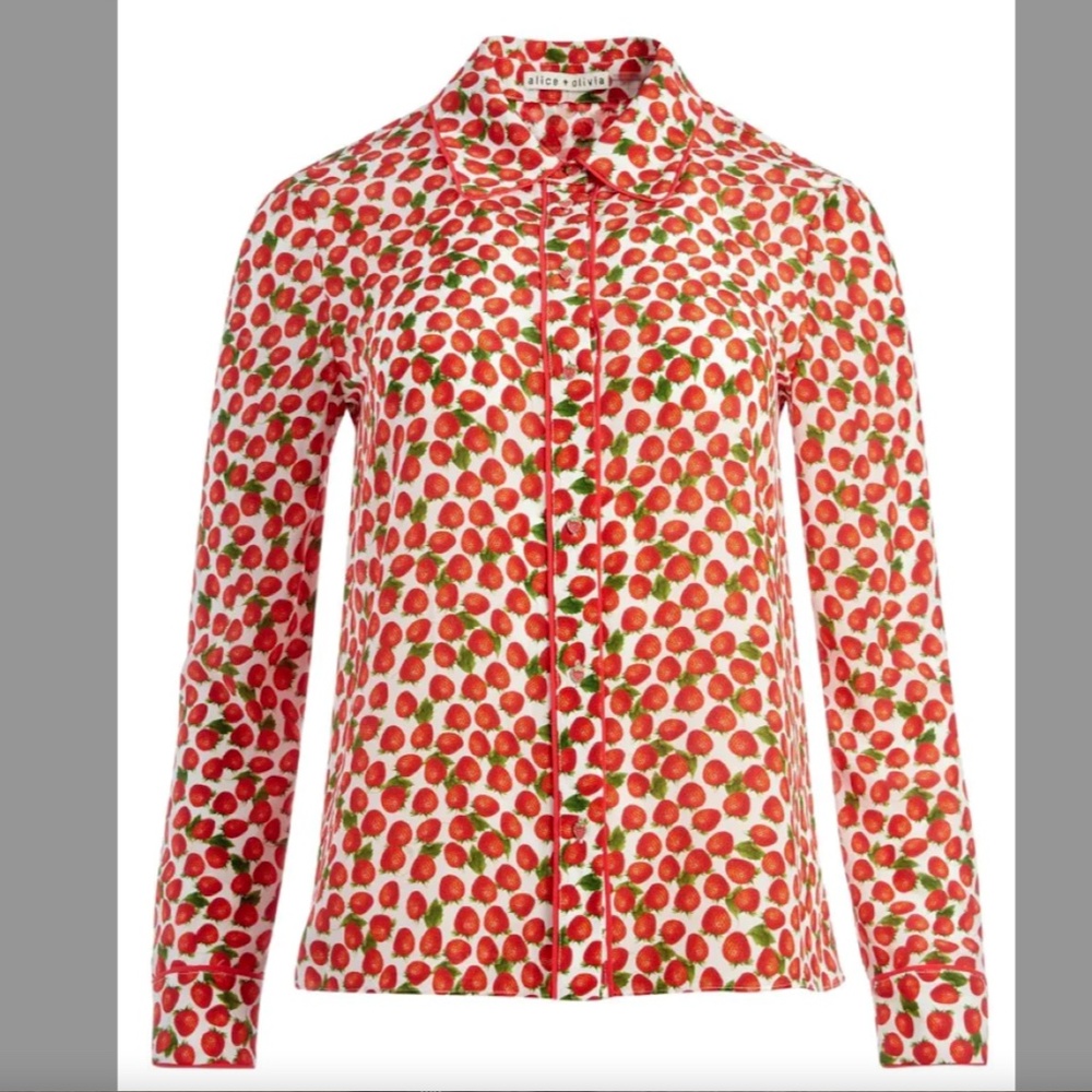 🍓🌱🍓Alice + Olivia Strawberry Silk Willa Top XS 🍓🌱🍓 (softest silk, love it)